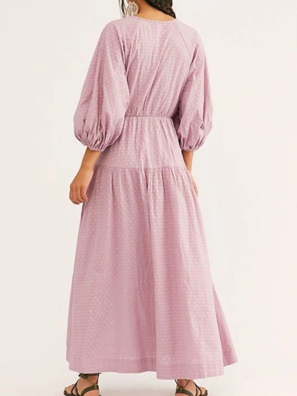 Free People Like Air Mauve Wrap Midi Dress with Puff Sleeves - Picture 3 of 7